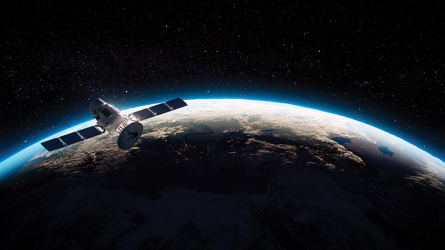 3d illustration of a satellite orbiting the Earth.