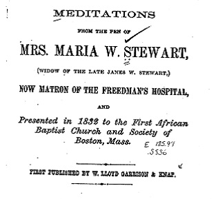 Text from title page of Maria W. Stewart's Meditations Book