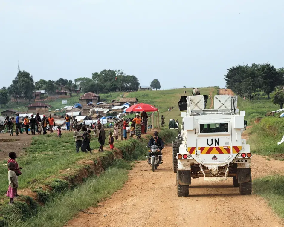 Peacekeepers from South Africa  serving with the Force Intervention Brigade of the United Nations Organization Stabilization Mission in the Democratic Republic of the Congo (MONUSCO) conduct patrols in Tchabi to provide Internally Diplaced Persons (IDP) with protection against armed attacks. UN Photo/Michael Ali