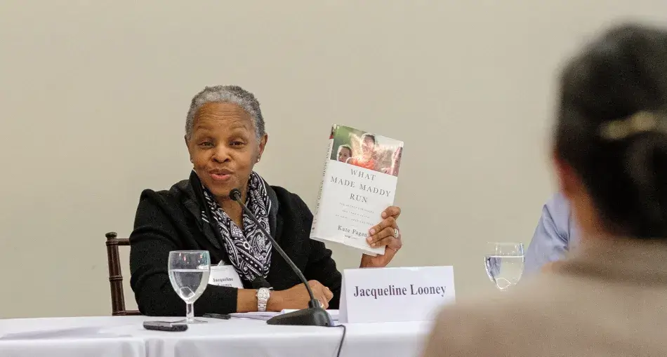 Jacqueline Looney (Duke University) addresses participants at the Exploratory Meeting on “Young Adult Mental Health and Well-Being: Higher Education’s Responsibility.”