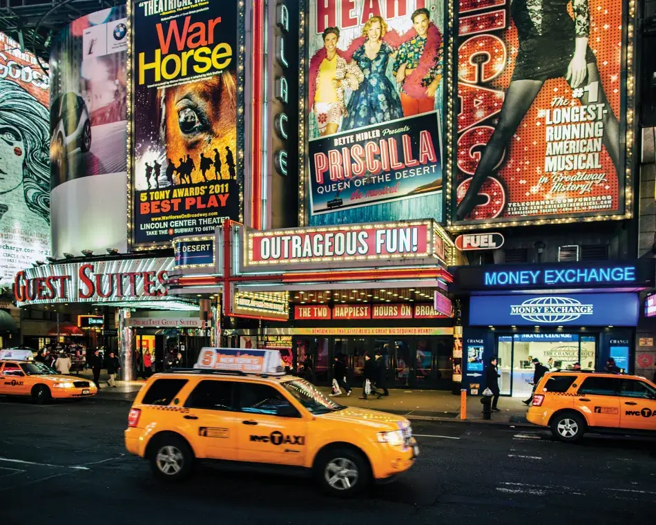 Broadway theatres in Times Square New York city. iStock.com/aluxum