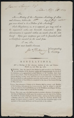 Letter of notification of election, John Pickering to James Savage, 23 February 1824