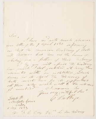 Acceptance letter from Charles Babbage, 1832